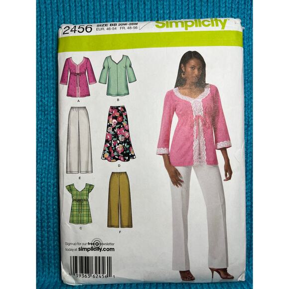 Simplicity 2456 pattern pant skirt top size 20w-28w - Picture 1 of 5